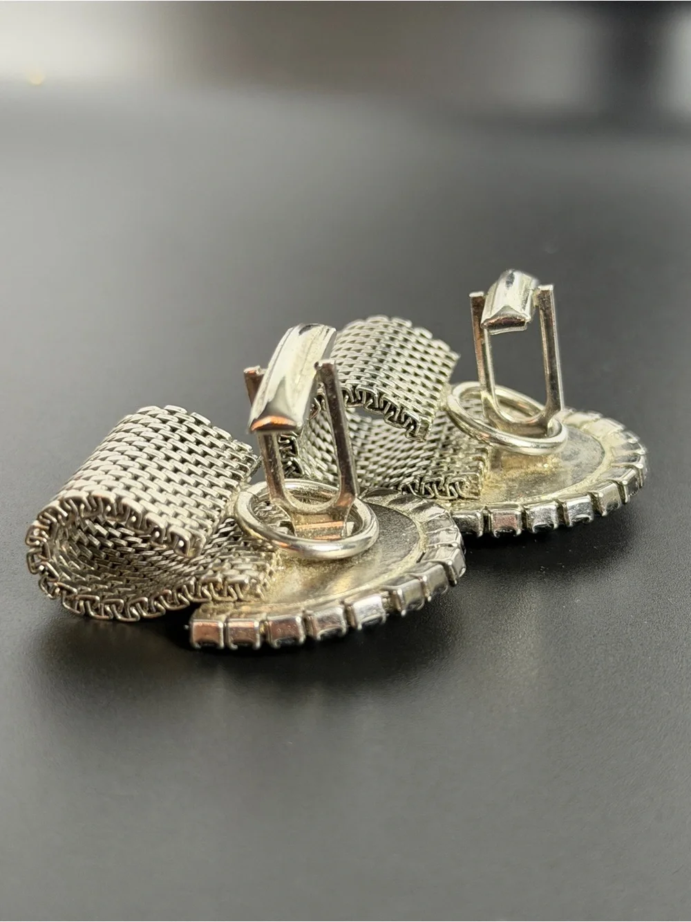 Silver-Tone cuff links with Light & Medium Blue Rhinestones